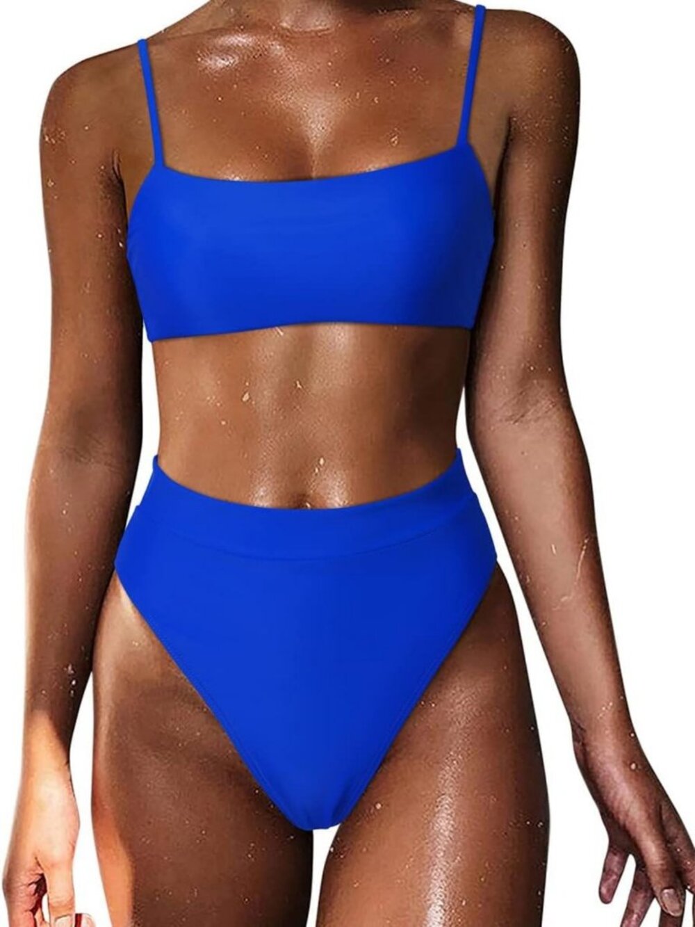 High-Waisted Bikini Set with Shoulder Straps | 2-Piece High Cut Swimsuit